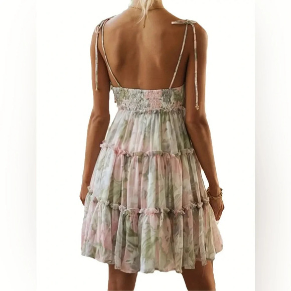 NWT-Pastel Floral Frill Dress - Picture 5 of 8